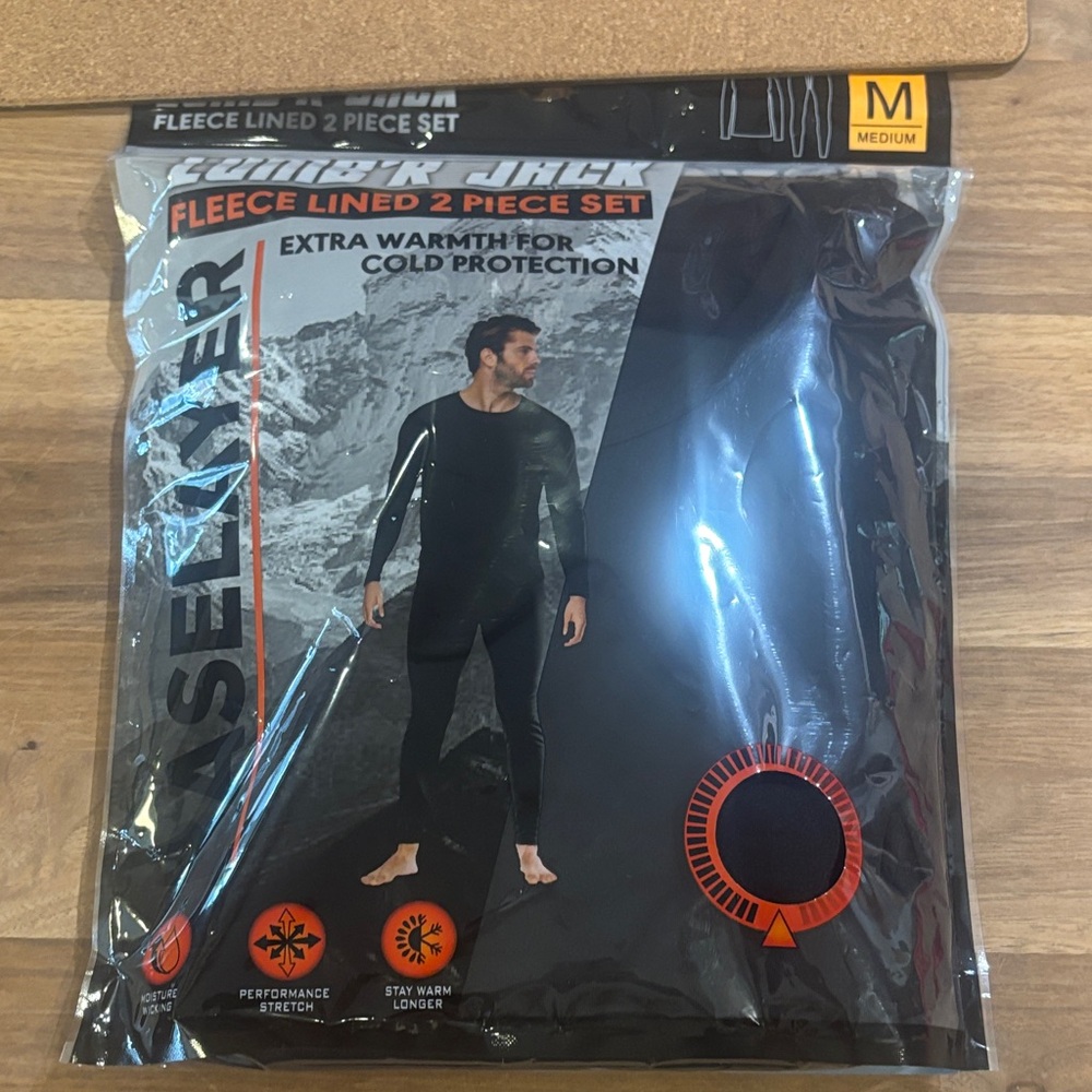 Lumb'r Jack Black Fleece Lined 2 Piece Set moisture wicking, base layer, warm